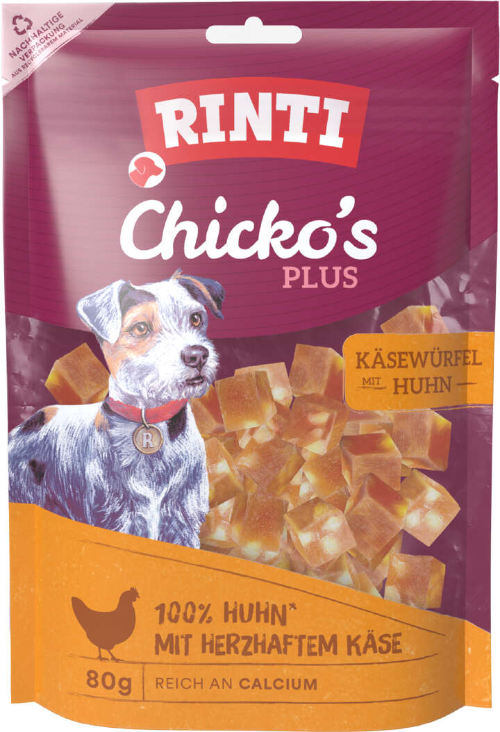 RINTI Hundeleckerlis Chickos Plus Käsewürfel Huhn
